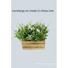 Sage Lily of The Valley Leave Artificial Flower with Wooden Pot for Home Decoration (51111)